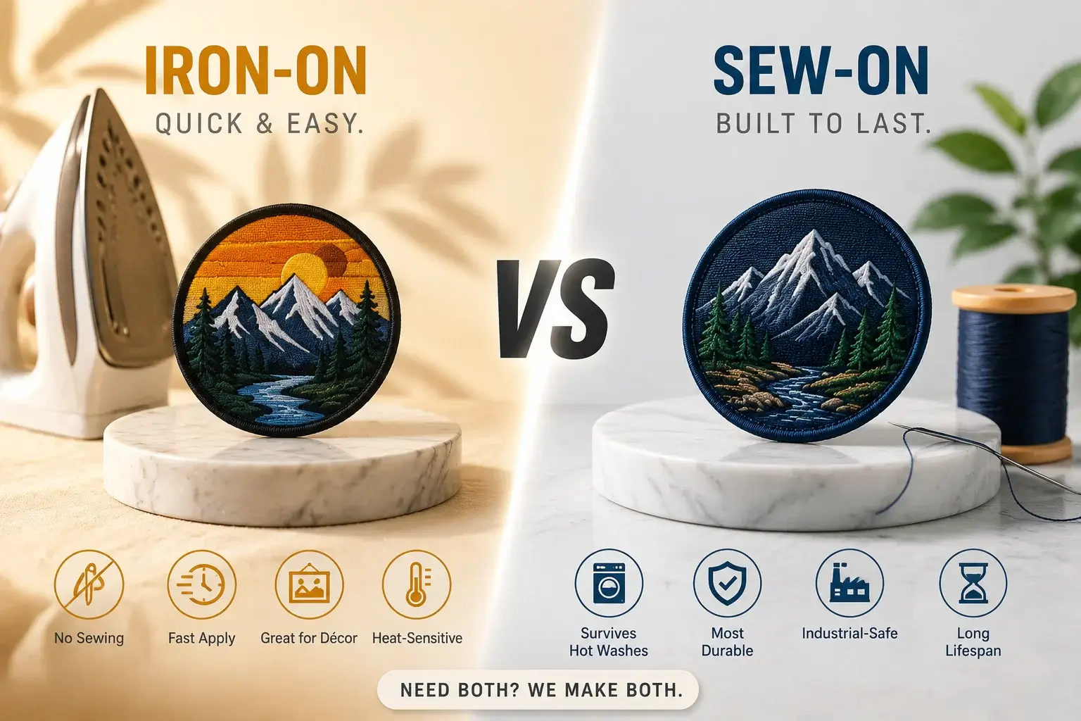 Iron-on vs sew-on patches application comparison